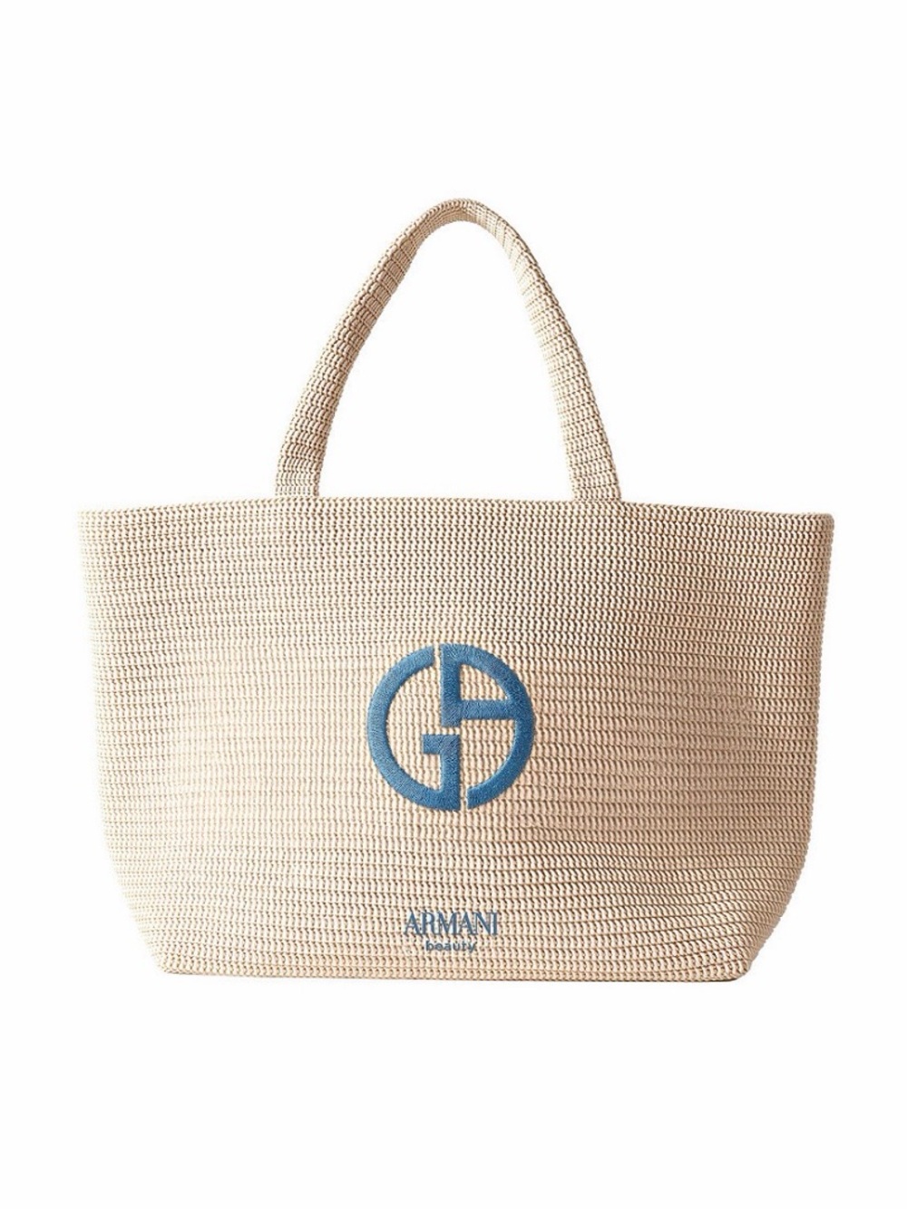 Giorgio Armani Beige canvas Tote Bag with Blue Logo
